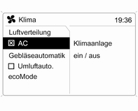 Im Menü Klima den Menüpunkt AC