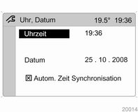 Menüpunkt Uhr, Datum im Menü