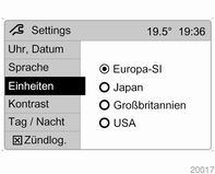 Menüpunkt Einheiten im Menü