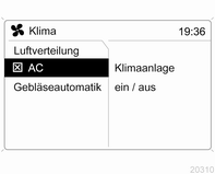 Im Menü Klima den Menüpunkt AC
